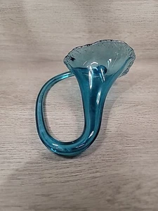 Trumpet Vase Murano Style Hand Blown Art Glass Icy Blue Flower Twist Wall Hanger - Picture 1 of 6