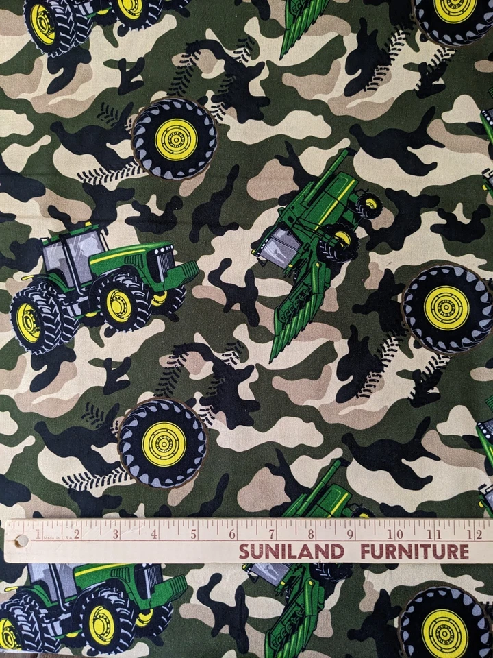 17x42" Cotton John Deere Cotton Fabric Camouflage Camo Tractors Green - Image 1 of 4