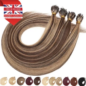 14"-24" Nano Ring Tip Double Drawn Russian Remy Human Hair Extensions Micro Bead - Picture 1 of 57