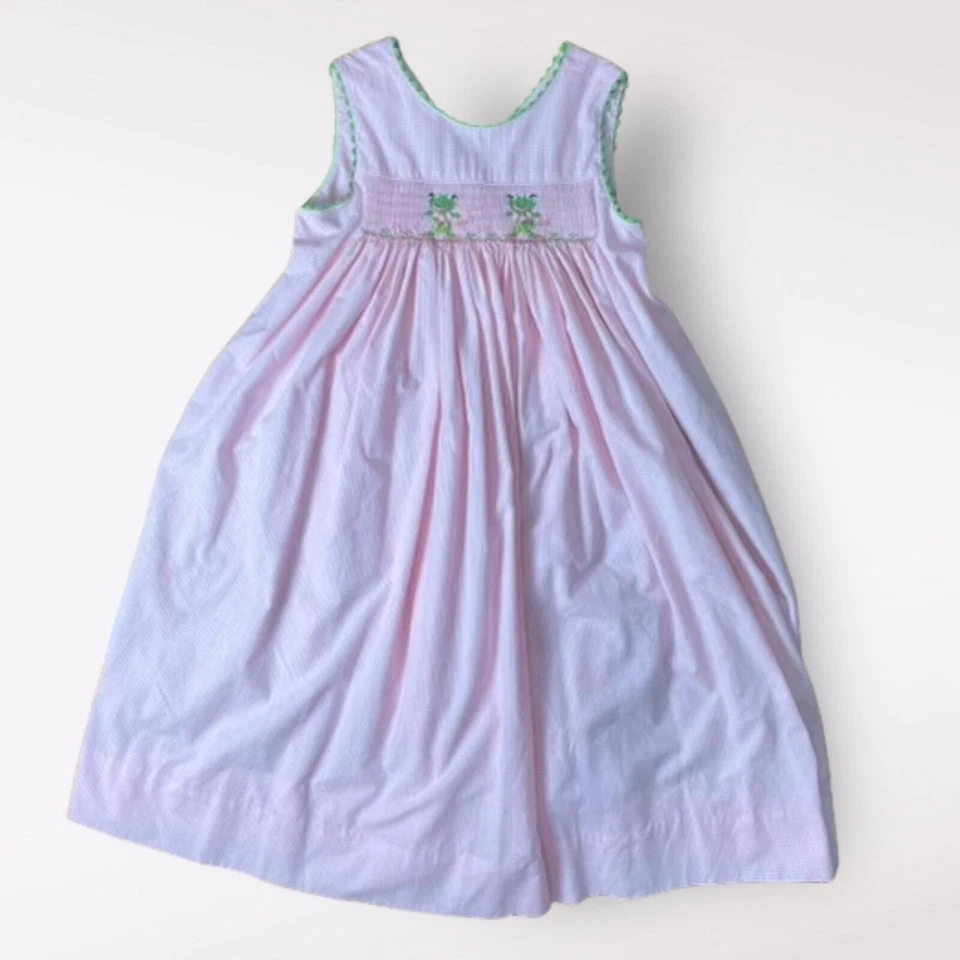 Amanda Remembered Pink Gingham Smocked Hula Frogs Wrap Dress Size 6 - Image 1 of 4