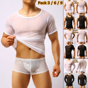 Mens Mesh Sheer T-shirt Vest Gym Training Tank Top Muscle Undershirt Clubwear US - Picture 1 of 43