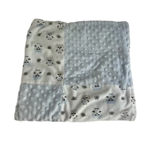 Blankets & Beyond Baby Blanket Patchwork Blue Minky Dot Owls - Picture 1 of 5