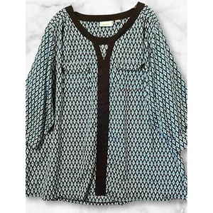 Avenue Women's Geometric Print Tunic Top Size 26/28 100% Polyester Black & Blue - Picture 1 of 6