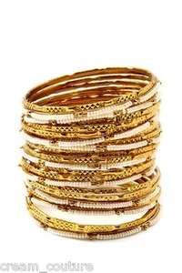 Bracciale Amrita Singh Eileen bianco e oro set 33 pezzi misura 8 nuovo $100 BBM679 - Foto 1 di 1
