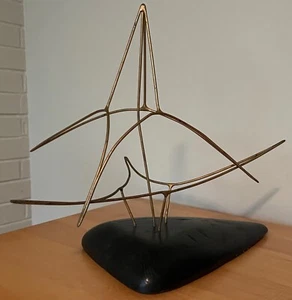Vintage 70s Wire Wood Abstract Sculpture Mid Century Modern Art Object Signed - Picture 1 of 16