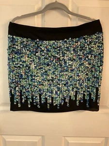 Ann Taylor Skirt fabric “sequins” invisible side zip Black/green/blue Sz 10 - Picture 1 of 6