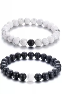 Bracelet Matte Stone Jewelry Black & White Friendship/Relationship - Picture 1 of 8