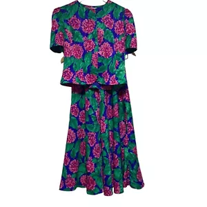 Vestido Adrianna Papell Petites Vintage Mujer 6 Floral Dos Piezas Forrado Tropical - Imagen 1 de 11