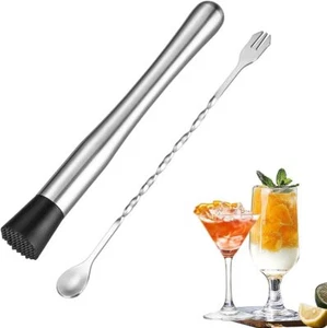 Rukinovi 2Pcs Muddler for Cocktails10 Inch Muddler and 8 Inch Bar SpoonStainl... - Picture 1 of 2