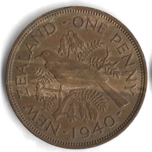 1940 New Zealand 1 Penny World Coin - Mintage 5,424,000 - KM# 13 - Picture 1 of 2