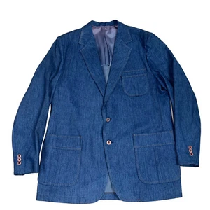 Vintage 70's Sears Sportswear Blue Denim Suit Jacket Blazer Sport Coat Mens 46T - Picture 1 of 16