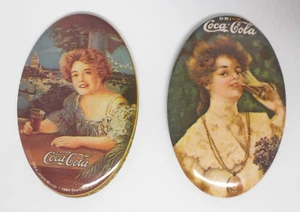 Coca Cola Pocket Purse Hand Mirrors Vtg 1973 1984 Advertising Art 2 Ladies Coke - Picture 1 of 11