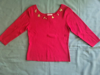 Top tejido acanalado manga 3/4 para mujer One Dream One Wish * mediano * rojo con dijes Foto 1 de 4