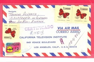 Butterfly  3 X $1 Stamp of ECUADOR used on  Registered cover to USA - Picture 1 of 1