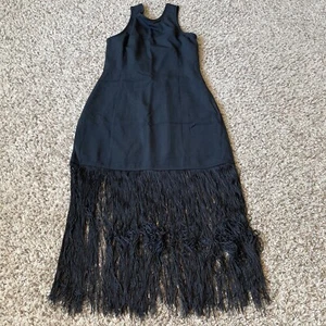 abercrombie fitch Womens Black Fringed Hem Dress Midi XS $90 - Picture 1 of 7