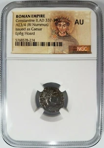 Constantine II Roman Empire BI Nummus AE3/4 NGC AU Ancient Epfig Hoard Pedigree - Bild 1 von 12