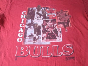 Vintage 1990 Salem CHICAO BULLS JORDAN T-Shirt Red XL Single Stitch Distressed - Bild 1 von 12