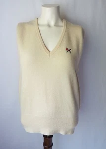 Vintage Hanae Mori Golf Wolle Pullover Weste Creme Elfenbein Bestickt Schmetterling M - Bild 1 von 6