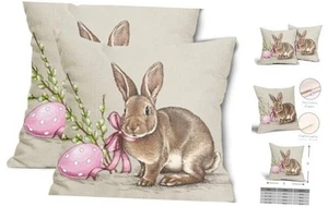 Easter Pillow Covers 18X18 Inch Brown Bunny 18" x 18" (Pack of 2) D-bunny Eggs - Picture 1 of 8