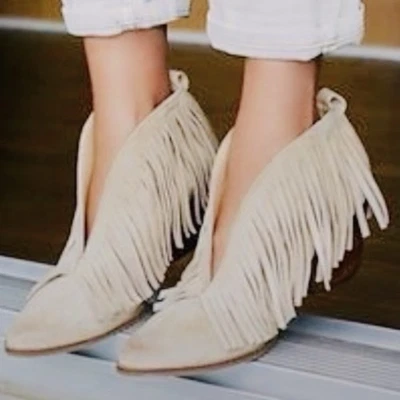 Coconuts by Matisse Lambert Fringed Western Ankle Heel Boots Cream SZ 8 - Image 1 of 4