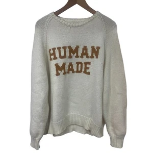 Human Made Jumper Rabbit Raglan Knit Sweater Cream Autumn Winter Gift UK Size L - Picture 1 of 5