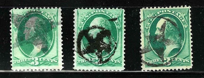 Collection 3 Diff STARS Fancy Cancel 3 Cent Washington Banknote 1871-83 US 2-18 - Image 1 of 4