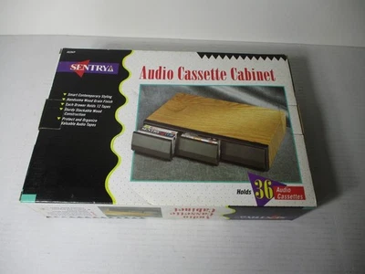 Vintage Wood Grain Sentry Brand 36 Cassette Storage Cabinet New in box. Nos 90's - Image 1 of 4