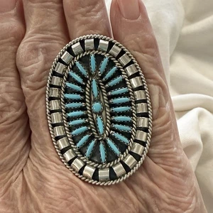 Anillo de plata esterlina navajo turquesa punta de aguja Nathaniel Rosemary Nez de 2" de largo - Imagen 1 de 10