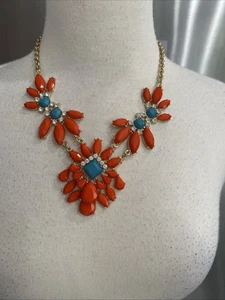 COSTUME JEWELRY GOLD HARDWARE ORANGE Acrylic Necklace CRYSTALS - Picture 1 of 6