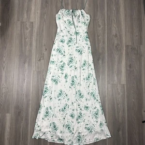 NWT Cotton Candy LA White & Green Satin Floral Maxi Dress with Ruched Bust SZ M - Picture 1 of 6