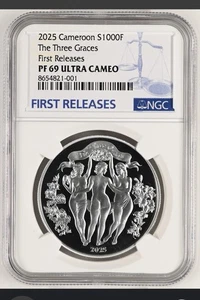 NGC PF69 FR 2025 Cameroon 1oz Celestial Beauty: The Three Graces Silver coin - Picture 1 of 2