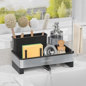 Porta Spugna per Lavello Cucina, 304 Acciaio Inox Lavello Caddy con Auto Nero - Foto 1 di 6