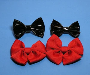 Vintage Shoe Clips 1980s Black Patent Leather & Red Grosgrain Ribbon - Picture 1 of 3