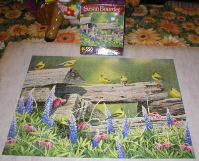 GOLDFINCHES 花 PUZZLE 550 PCS 18" X 24" 完整按原样出售 — 第 1/4 张图片