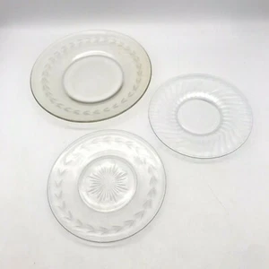 Set of 3 VTG Clear Glass Salad/Lunch  & Dessert/Butter/Plates Swirl-Wheat-Star - Picture 1 of 8