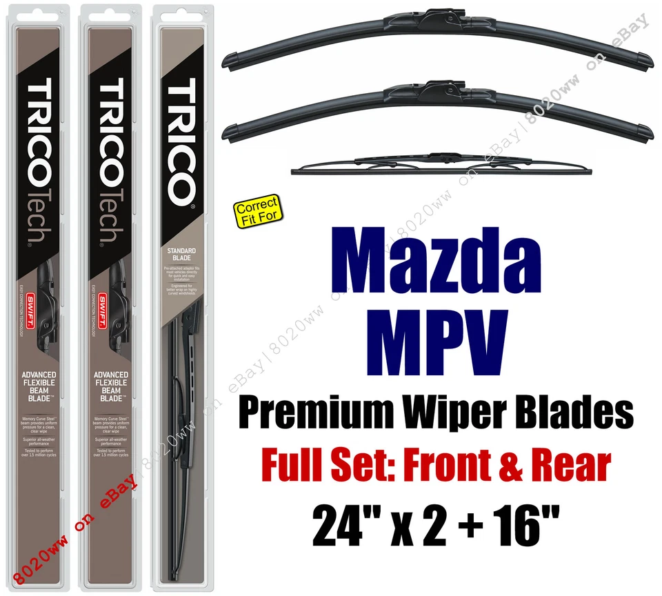 Paquete de 3 escobillas limpiaparabrisas delanteras traseras - aptas para Mazda MPV 2000-2006 - 19240x2/30160 Foto 1 de 1