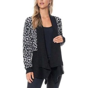 New Fever Women's Waterfall Cozy Relaxed Cardigan Grey Leopard Sz Small - Picture 1 of 3