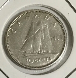 Canada 1959 Ten Cent Silver Dime Mint Error Queen Elizabeth II XF Circulated - Picture 1 of 7