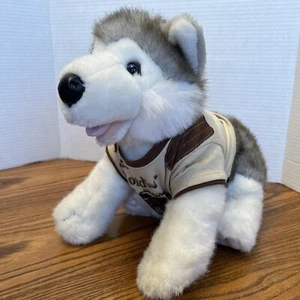 Build A Bear Plush Siberian Husky 15" Stuffed Gray Dog Wolf Blue Eyes Shirt - Picture 1 of 9