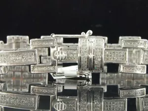 8.5" Tennis Link Men's Bracelets 14K White Gold Over 3 Ctw Simulated Diamond - Picture 1 of 11