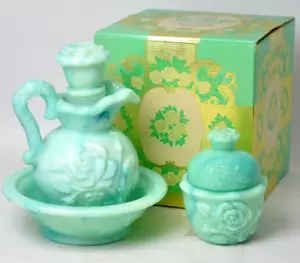 Vtg Avon Milk Glass Green Victorian Turquoise Green Sachet Holder Pitcher Bowl - Picture 1 of 7