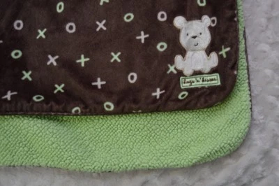 Carter's Just One Year Hugs N Kisses Bear Baby Blanket Brown Green XO Sherpa - Image 1 of 4