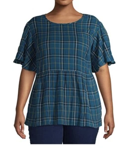 Terra & Sky Women's Plus Size Doublecloth Flutter Sleeve Babydoll Top - Picture 1 of 5