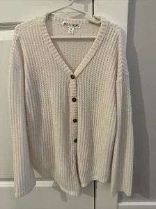 Girls LOVE GLAM GIRL L/S Cream Button Down Waffle Knit Tunic Top Size Medium - Picture 1 of 8