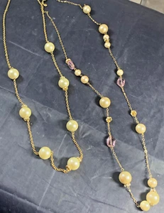 J CREW PAIR NECKLACE LOT FUN FAUX LARGE PEARL BEADS AND RHINESTONE GLASS 32" - Picture 1 of 12