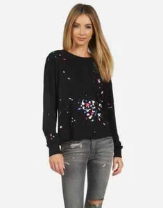 Michael Lauren Revolve Keegan Top Black Confetti Splatter XS Crew Neck New - Picture 1 of 14