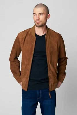 Brown Bomber Leather Jacket Men Pure Suede Size S M L XL XXL 3Xl 4XL Custom Made - Image 1 of 4