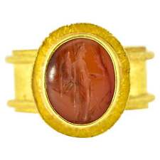 22K Large modern Ring Centering an Antique Carnelian well cut Intaglio.