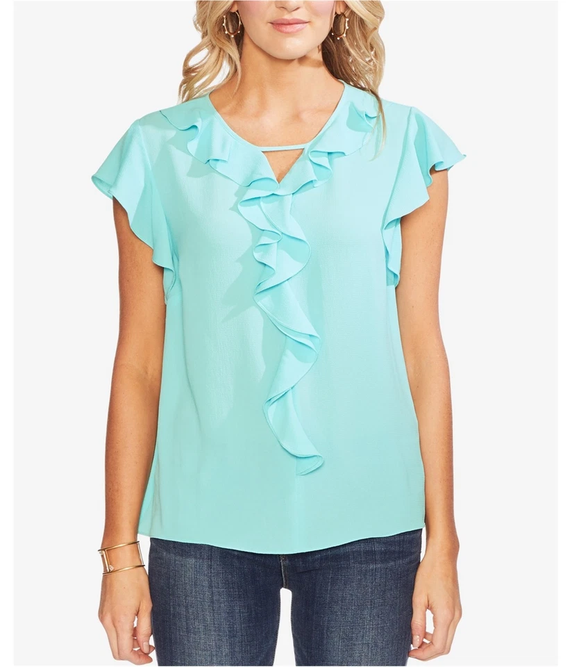 Vince Camuto Womens Flutter Sleeve Pullover Blouse, aqua, XS - Image 1 of 1