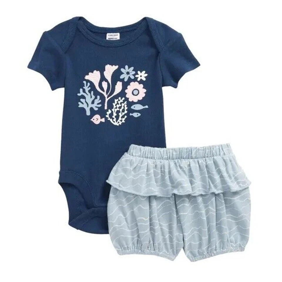 NORDSTROM Bebé Niña Mar Gráfico Body y Volantes Burbuja Shorts Conjunto Talla 9M Foto 1 de 4